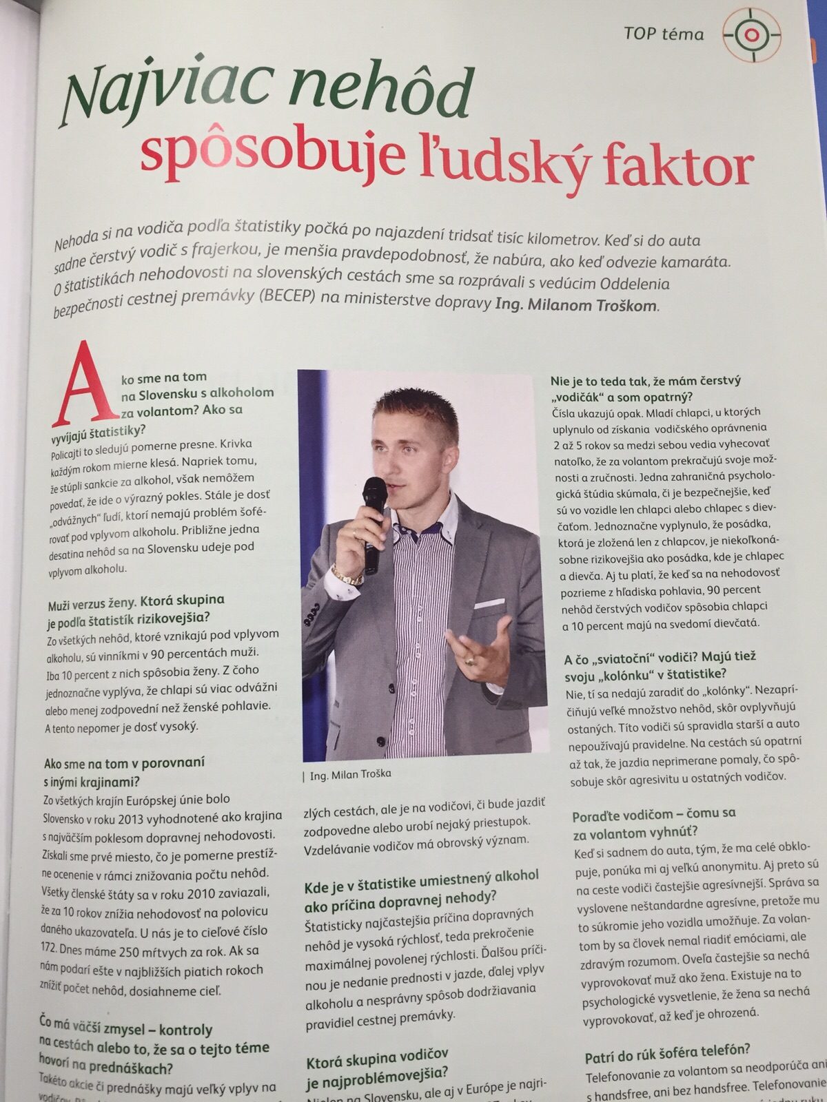 Článok v časopise „Najviac nehôd spôsobuje ľudský faktor“